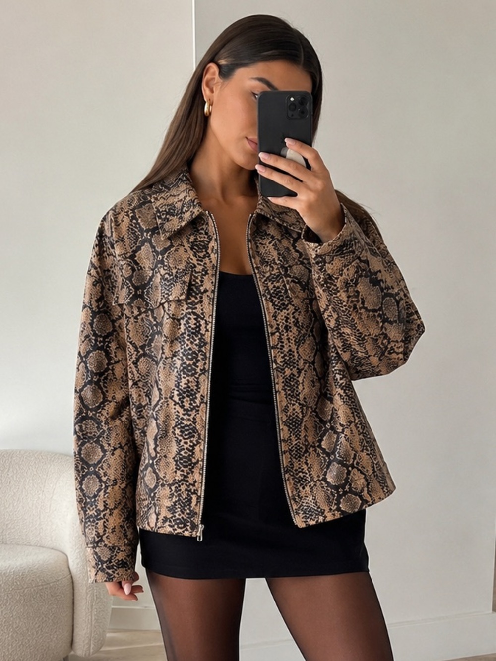 Peppermayo Bethany Oversized Snake Print Jacket Brown Black US 16 NWT